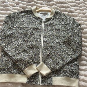 Bee & Butterfly Patterned Bomber Jacket with Cream Accents